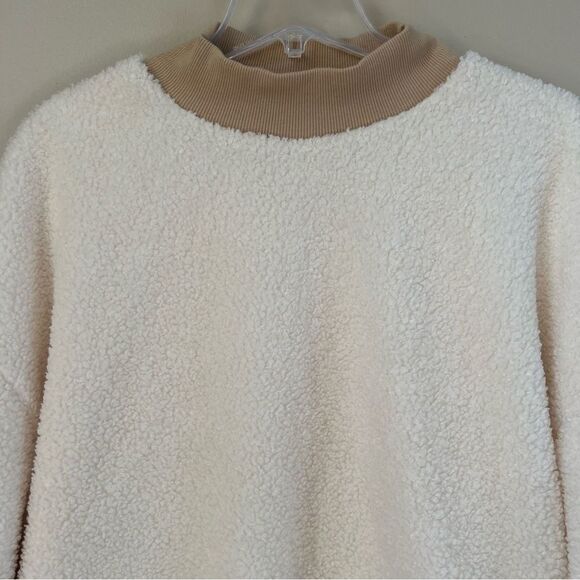 Fabletics Malia Polar Fleece Cream Mocha Tan Crew Crop Top Sweater Size 1X - Picture 14 of 16
